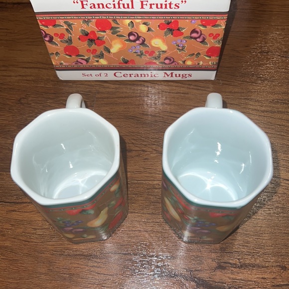 Brand new, Fanciful Fruits set of 2 Ceramic Mugs. 8 oz mugs. - Picture 2 of 3